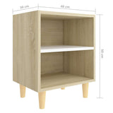 Bed Cabinet with Solid Wood Legs Sonoma Oak & White 40x30x50cm - Rear View
