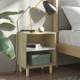 Bed Cabinet with Solid Wood Legs Sonoma Oak & White 40x30x50cm
