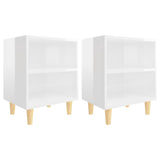 Bed Cabinets Solid Wood Legs 2 pcs High Gloss White 40x30x50 cm - Front View