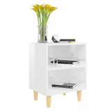 Bed Cabinets Solid Wood Legs 2 pcs High Gloss White 40x30x50 cm - Rear View