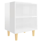 Bed Cabinets Solid Wood Legs 2 pcs High Gloss White 40x30x50 cm - Side View