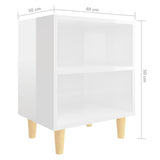 Bed Cabinets Solid Wood Legs 2 pcs High Gloss White 40x30x50 cm - Low Angle