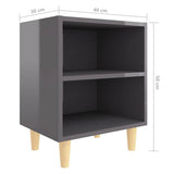 Bed Cabinet with Solid Wood Legs High Gloss Grey 40x30x50 cm - Rear View
