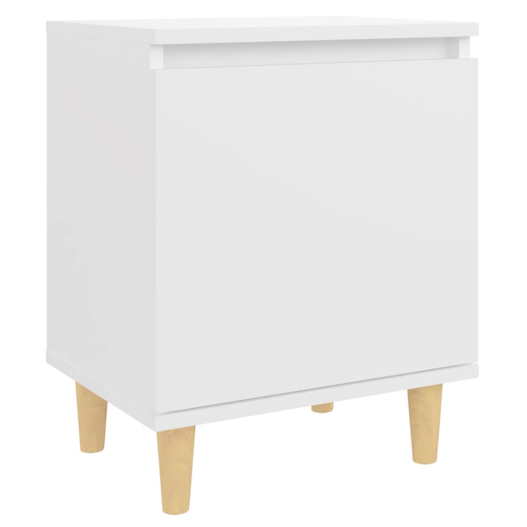 Bed Cabinet with Solid Wood Legs White 40x30x50 cm