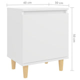 Bed Cabinet with Solid Wood Legs White 40x30x50 cm