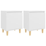 Bed Cabinets with Solid Wood Legs 2 pcs White 40x30x50 cm