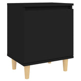 Bed Cabinet with Solid Wood Legs Black 40x30x50 cm - Front View