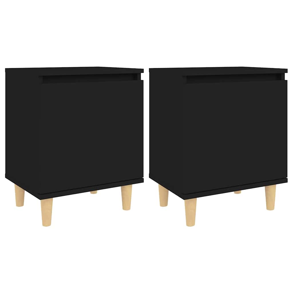 Bed Cabinets with Solid Wood Legs 2 pcs Black 40x30x50 cm