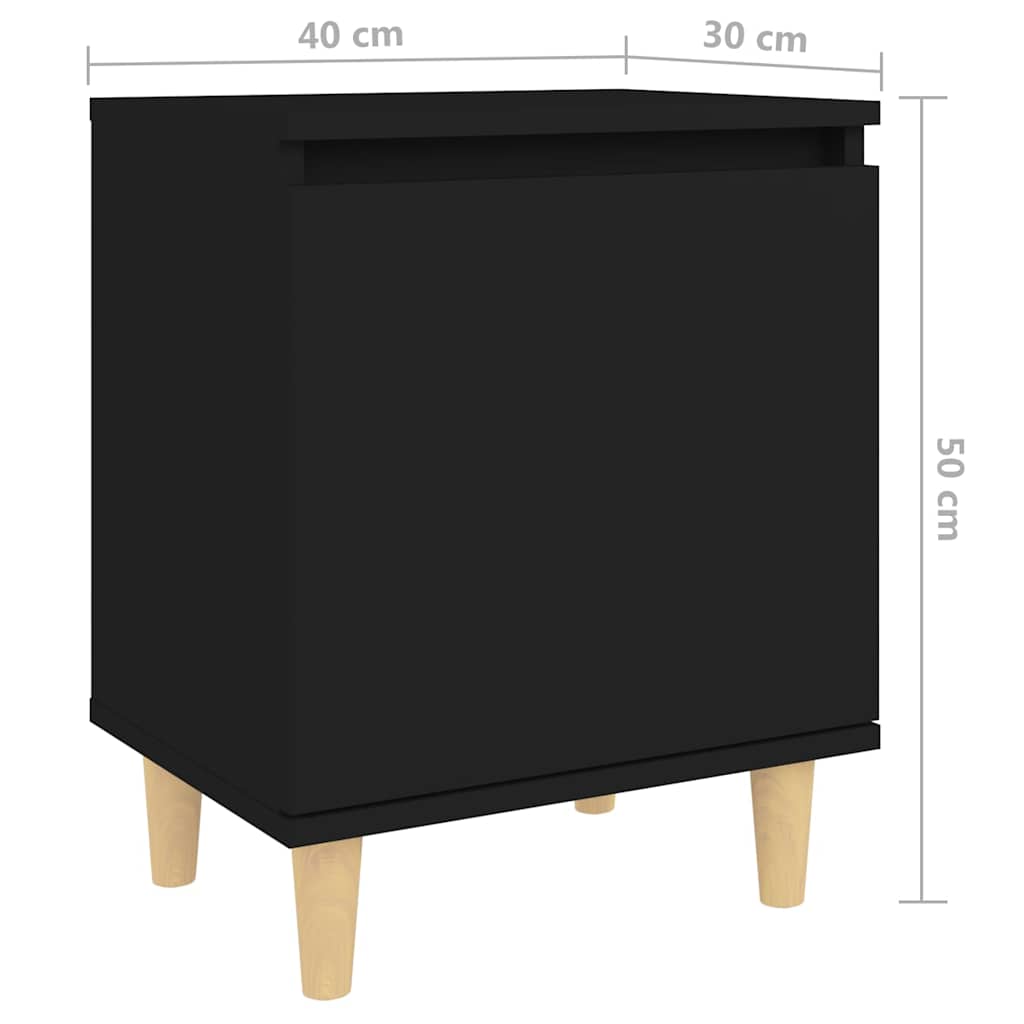 Bed Cabinets with Solid Wood Legs 2 pcs Black 40x30x50 cm