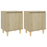 Bed Cabinets with Solid Wood Legs 2 pcs Sonoma Oak 40x30x50 cm - Front View