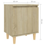 Bed Cabinets with Solid Wood Legs 2 pcs Sonoma Oak 40x30x50 cm - Extra Image