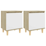Bed Cabinets Solid Wood Legs 2pcs Sonoma Oak&White 40x30x50cm - Front View