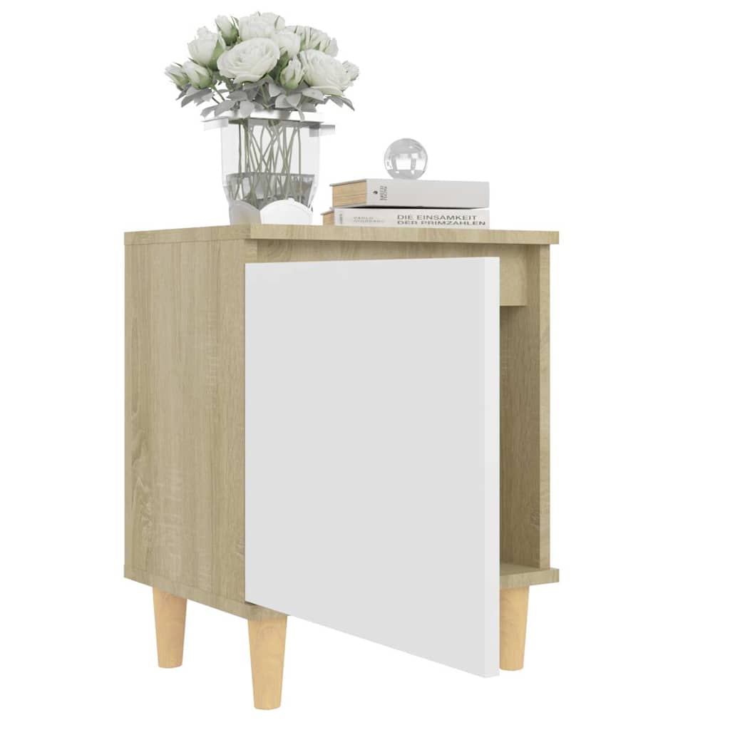 Bed Cabinets Solid Wood Legs 2pcs Sonoma Oak&White 40x30x50cm