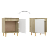 Bed Cabinets Solid Wood Legs 2pcs Sonoma Oak&White 40x30x50cm - 45-Degree Angle