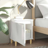 Bed Cabinet  with Solid Wood Legs High Gloss White 40x30x50cm - Side View