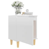 Bed Cabinet  with Solid Wood Legs High Gloss White 40x30x50cm - Top-Down View