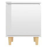 Bed Cabinet  with Solid Wood Legs High Gloss White 40x30x50cm - Rear View