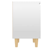 Bed Cabinet  with Solid Wood Legs High Gloss White 40x30x50cm - Close-Up Angle