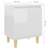 Bed Cabinet  with Solid Wood Legs High Gloss White 40x30x50cm - Low Angle