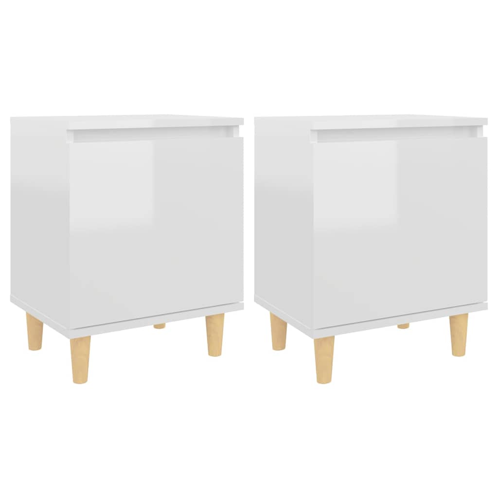Bed Cabinets Solid Wood Legs 2 pcs High Gloss White 40x30x50 cm