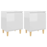 Bed Cabinets Solid Wood Legs 2 pcs High Gloss White 40x30x50 cm - Front View
