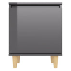 Bed Cabinet with Solid Wood Legs High Gloss Grey 40x30x50 cm