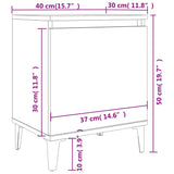 Bed Cabinet with Metal Legs White 40x30x50 cm - Low Angle