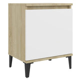 Bed Cabinet with Metal Legs Sonoma Oak and White 40x30x50 cm - Front View