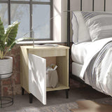 Bed Cabinet with Metal Legs Sonoma Oak and White 40x30x50 cm - Side View