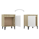 Bed Cabinet with Metal Legs Sonoma Oak and White 40x30x50 cm - 45-Degree Angle