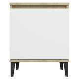 Bed Cabinet with Metal Legs Sonoma Oak and White 40x30x50 cm - Rear View