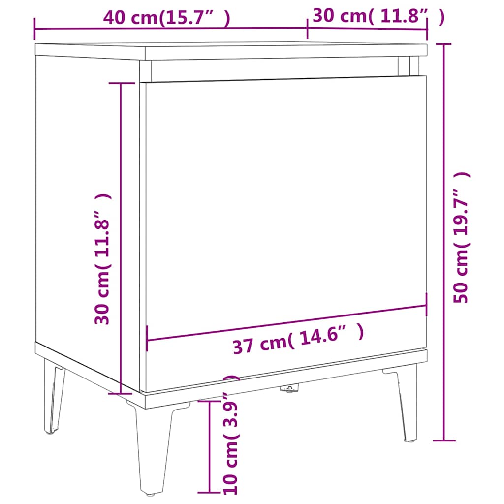Bed Cabinet with Metal Legs Sonoma Oak and White 40x30x50 cm
