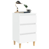 Bed Cabinet with Solid Wood Legs White 40x35x69 cm - Side View