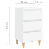Bed Cabinet with Solid Wood Legs White 40x35x69 cm - Close-Up Angle
