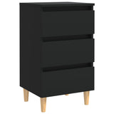 Bed Cabinet with Solid Wood Legs Black 40x35x69 cm - Front View