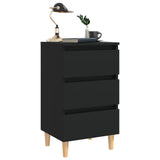 Bed Cabinet with Solid Wood Legs Black 40x35x69 cm