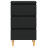 Bed Cabinet with Solid Wood Legs Black 40x35x69 cm
