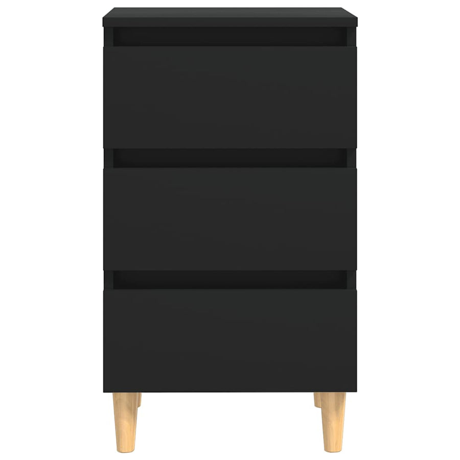 Bed Cabinet with Solid Wood Legs Black 40x35x69 cm