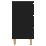 Bed Cabinet with Solid Wood Legs Black 40x35x69 cm - Rear View