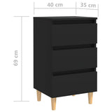 Bed Cabinet with Solid Wood Legs Black 40x35x69 cm - Close-Up Angle