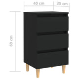 Bed Cabinets with Solid Wood Legs 2 pcs Black 40x35x69 cm