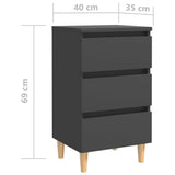 Bed Cabinets with Solid Wood Legs 2 pcs Grey 40x35x69 cm - Low Angle