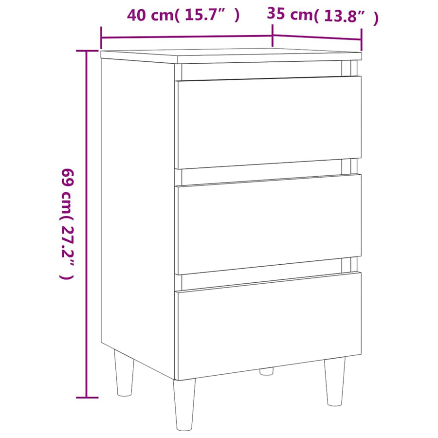 Bed Cabinet with Solid Wood Legs Sonoma Oak 40x35x69 cm