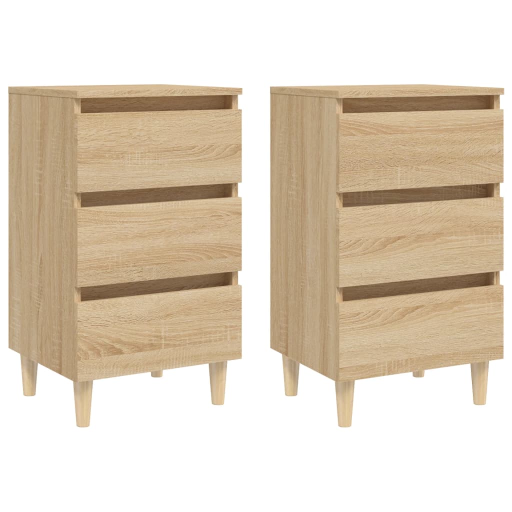 Bed Cabinets & Solid Wood Legs 2 pcs Sonoma Oak 40x35x69 cm