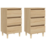Bed Cabinets & Solid Wood Legs 2 pcs Sonoma Oak 40x35x69 cm - Front View
