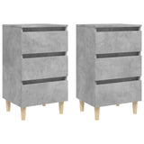 Bed Cabinets & Solid Wood Legs 2 pcs Concrete Grey 40x35x69 cm - Front View
