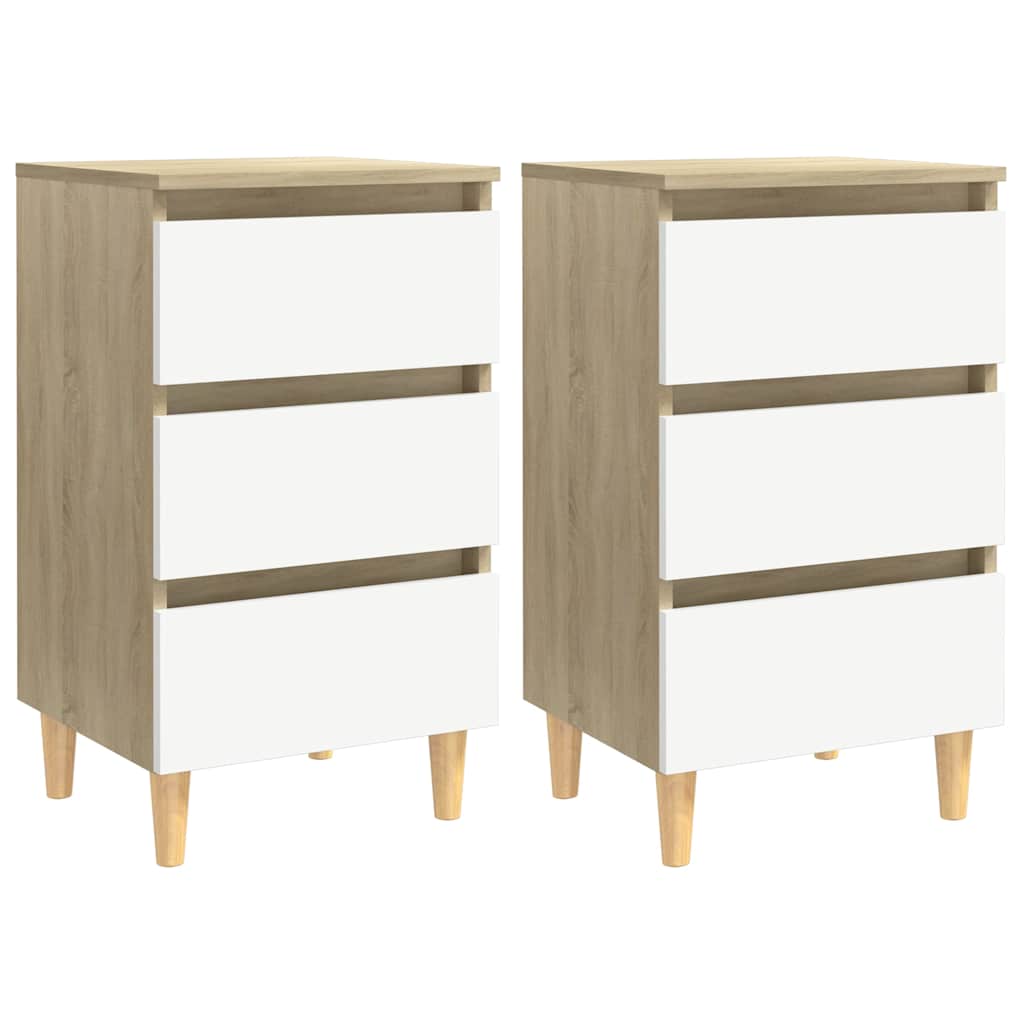 Bed Cabinets & Wood Legs 2 pcs White & Sonoma Oak 40x35x69cm
