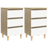 Bed Cabinets & Wood Legs 2 pcs White & Sonoma Oak 40x35x69cm