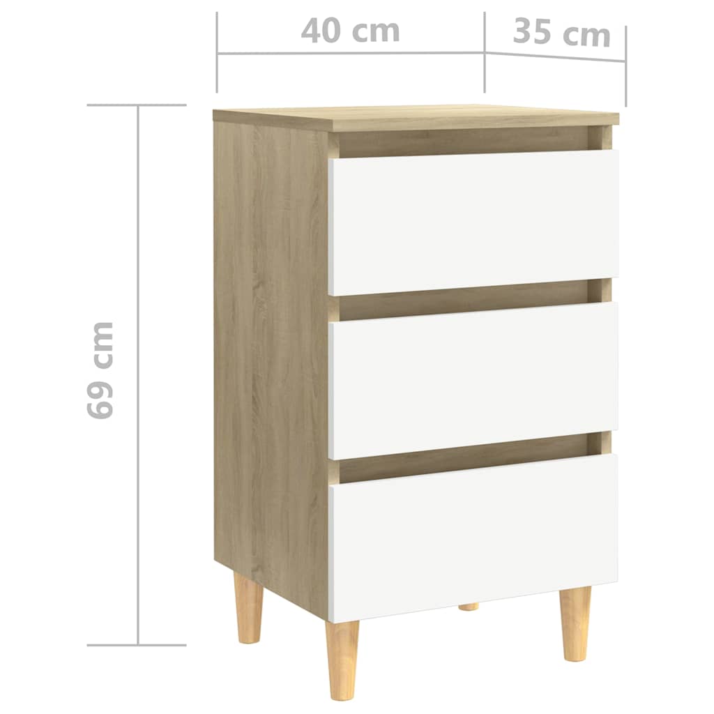 Bed Cabinets & Wood Legs 2 pcs White & Sonoma Oak 40x35x69cm