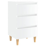 Bed Cabinet with Solid Wood Legs High Gloss White 40x35x69 cm - Front View